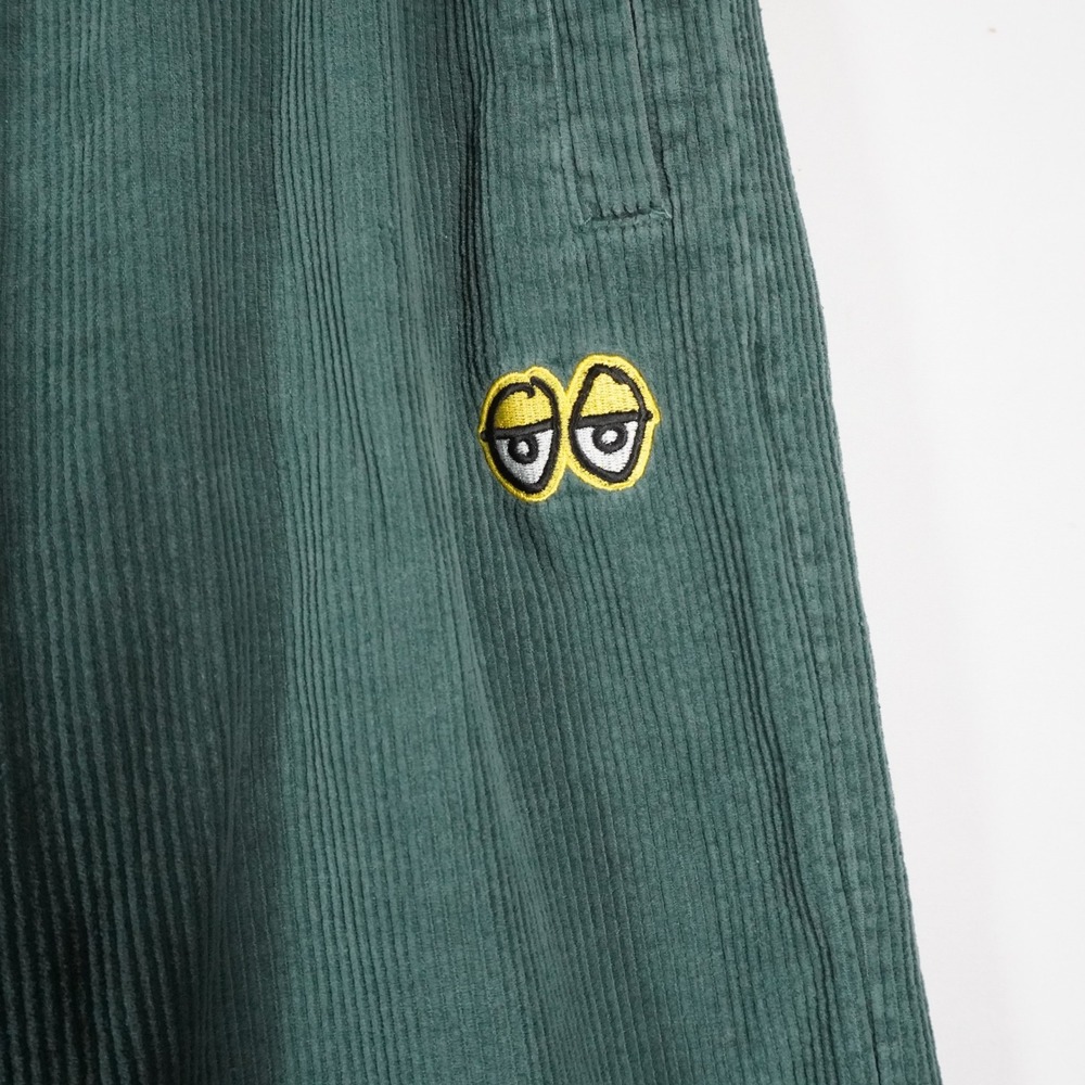 Krooked Skateboard Corduroy Pants M Green Wide Leg Streetwear Eyes Logo Skater - Picture 2 of 10